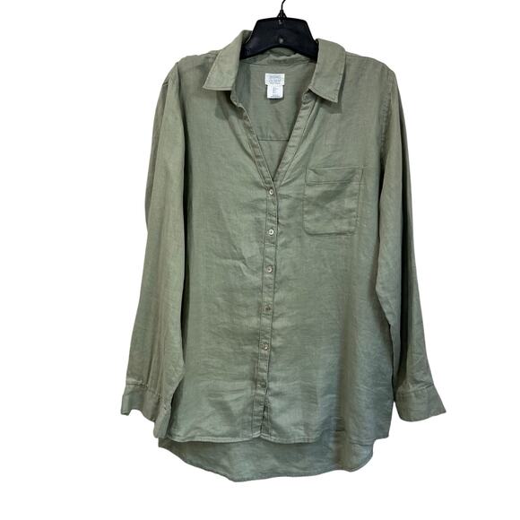 Sigrid Olsen 100% Linen Shirt Size L Green Button Up Coastal Grandma Chic - Picture 1 of 7